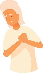 Older woman experiencing chest pain, a potential symptom of a heart attack