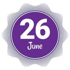 26 June, Date template. Useful design for calendar or event promotion. Vector illustration EPS 10 File. Isolated on white background. 
