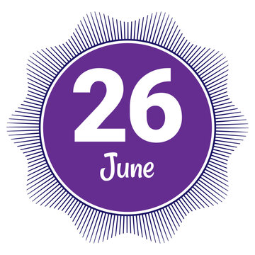 26 June, Date template. Useful design for calendar or event promotion. Vector illustration EPS 10 File. Isolated on white background. 
