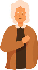 Senior woman having heart attack, feeling unwell, holding her chest, suffering from pain