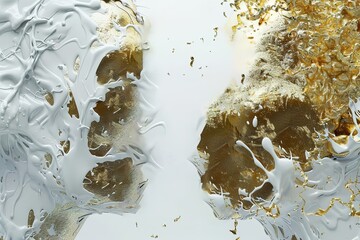Obraz premium Gold and silver liquid splash, on white background, 3d rendering, 2K, high resolution white background