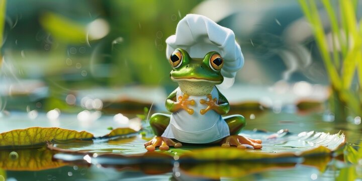 Culinary Frog on Lily Pad Blank Poster Design with Copy Space