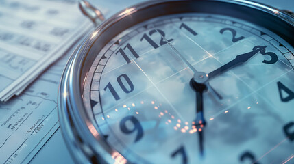 Close-up of a stopwatch with financial documents in the background.