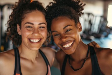 Female friends smiling after gym workout