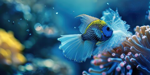 Obraz premium Graceful Angelfish Ballerina: Underwater Elegance with Copy Space