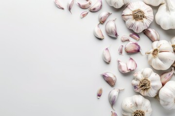 Garlic fresh healthy vegetable on white background. Fresh wholefoods farmer's market produce