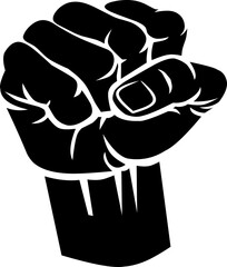 Illustration of a man's raised fist, SIlhouette Icon, vector,isolated on transparent
