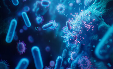 Fototapeta premium Close-up of bacteria under a microscope.