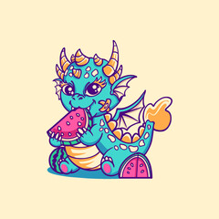 baby dragon is eating watermelon