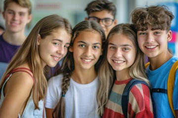 Obraz premium Group of Confident Young People Smiling and Looking at Camera Indoors bright class