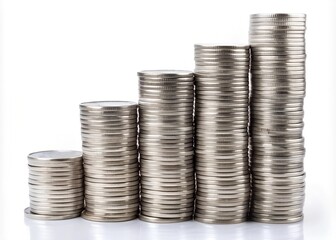 Silver coins stacked, financial, growth, profit concepts