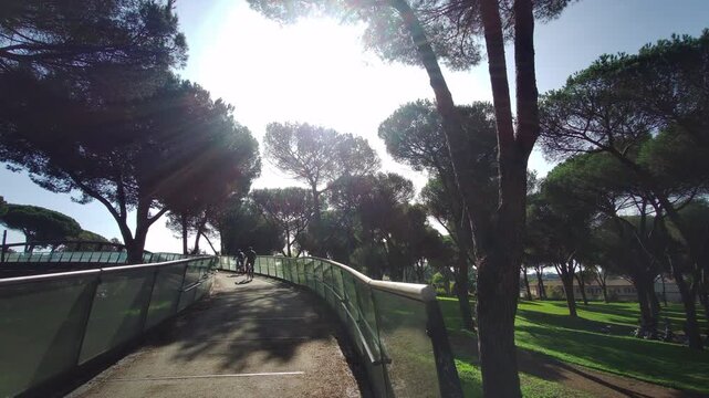park of villa Pamphili in Rome walkway over the road. High quality 4k footage