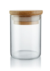  Kitchen jar with wood lid isolated on white.