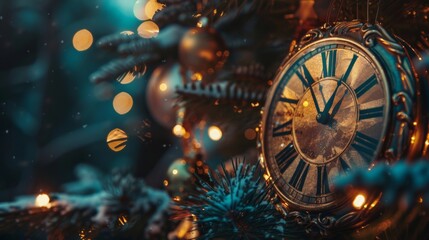 A high-quality image of a New Year's Eve countdown timer on the right side, with ample blank space on the left for text. Perfect for New Year's Eve cards and celebratory. AI generated image.