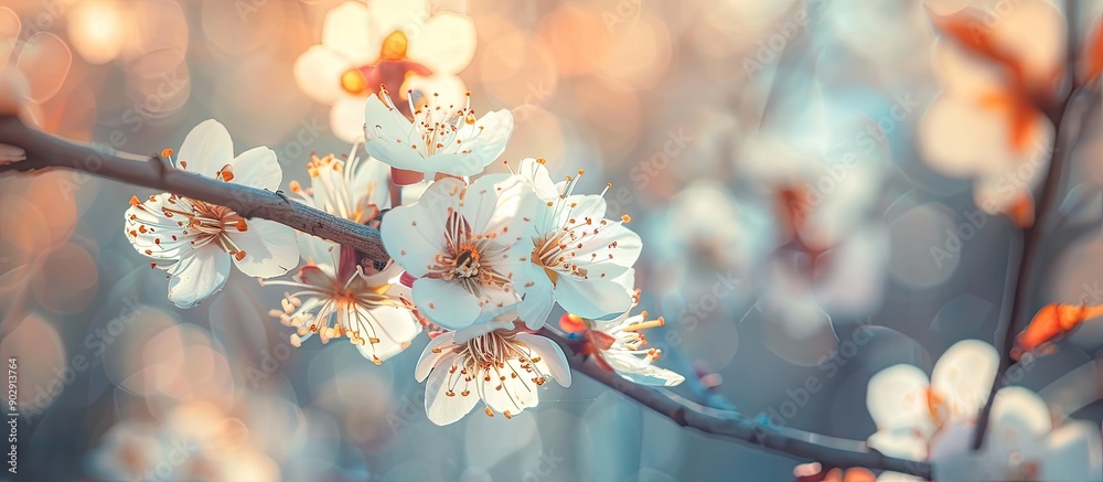 Fototapete macro photo of a flowering apricot tree in spring with lovely white blossoms suitable as a natural s