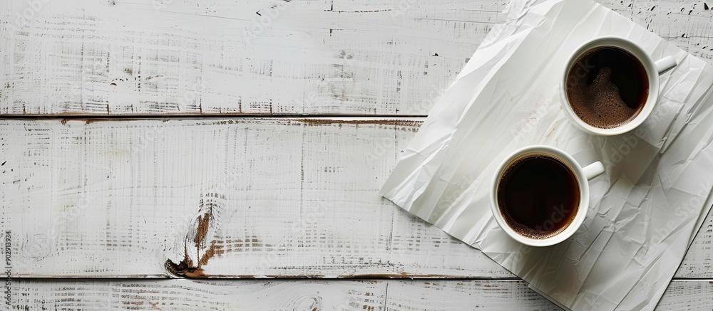 Poster Copy space image featuring two cups of coffee alongside a blank sheet of paper for text or design