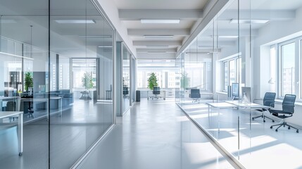 Fototapeta premium Modern Glass Office Interior with Window Views.