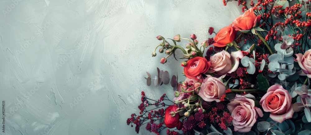 Poster a picturesque arrangement of flowers set within an elegant frame with space for text. creative banne