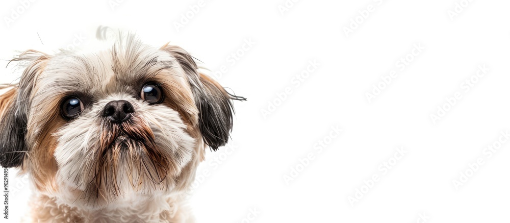 Poster A Shih Tzu dog posing in a studio with a white background is featured in the copy space image