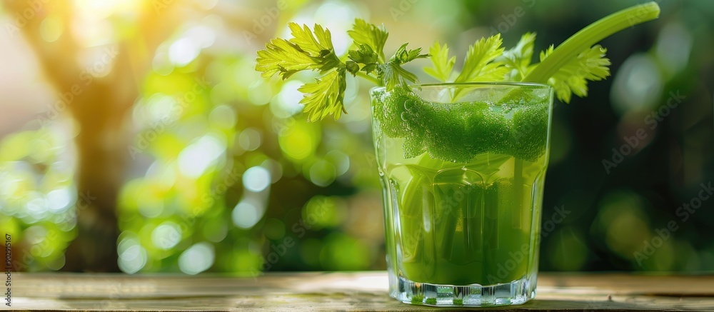 Aufkleber Glass of refreshing celery juice with green color and copy space image