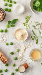 3D Visualization of Healthy Glowing Skin with Pea Protein Extract Surrounded by Elegant Pea Protein Supplements and Nutrient-Rich Legumes