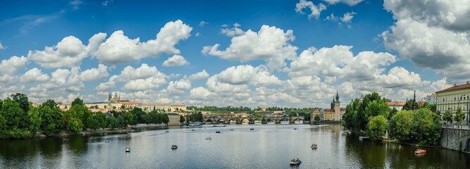 prague panorama with hradcany castle and charles bridge