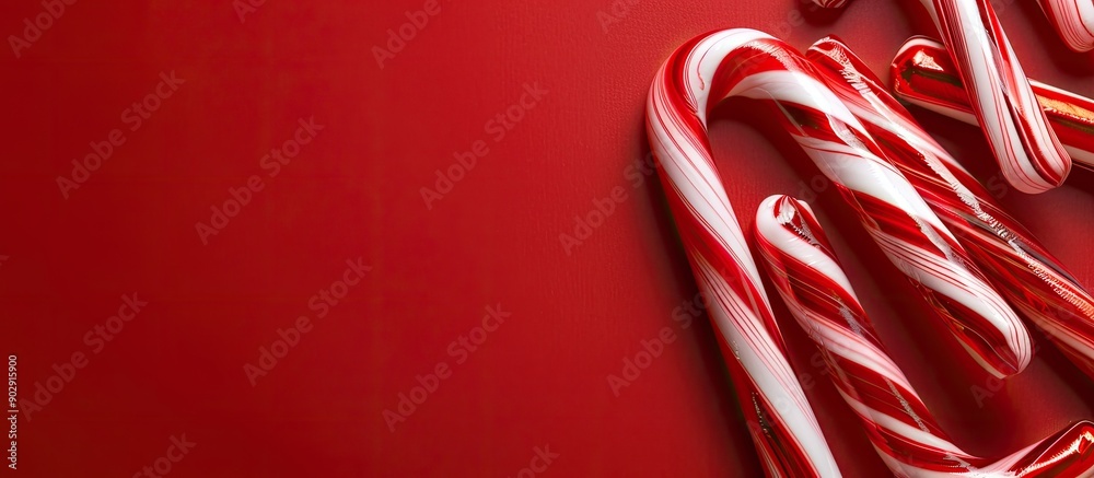 Poster A red background with a candy cane pattern providing copy space image