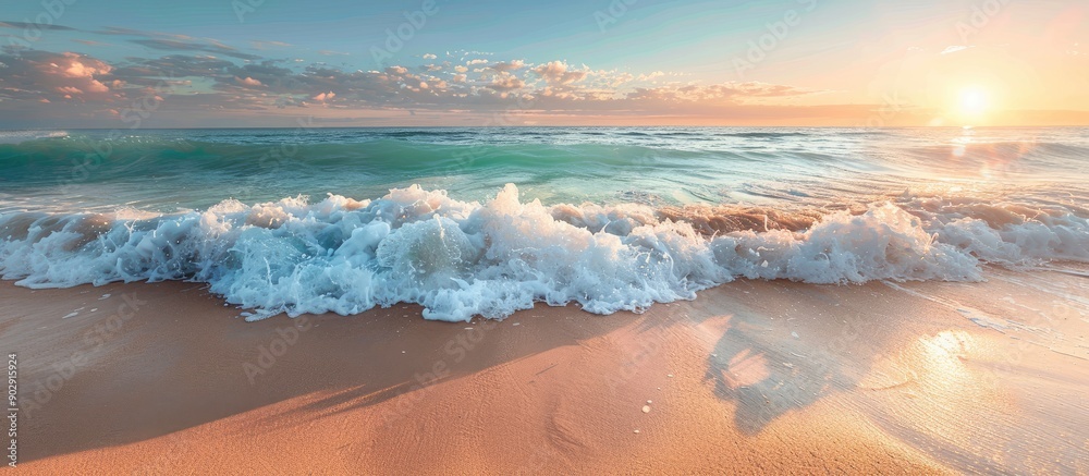 Aufkleber seascape in the morning with a sandy wave providing a textured backdrop for copy space image