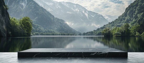 Motivational You have the power concept displayed on a beautiful black chalkboard with a serene mountain lake backdrop featuring copy space image