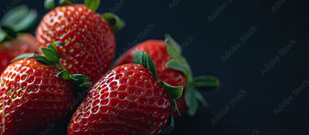 Poster half close up of ripe strawberries with copy space image