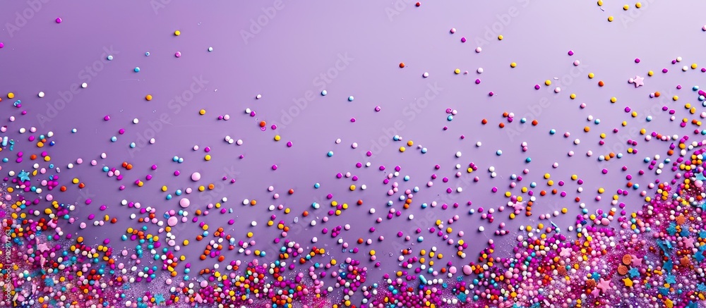 Poster Purple backdrop adorned with sugar sprinkle dots ideal for cakes and bakery displays with copy space image