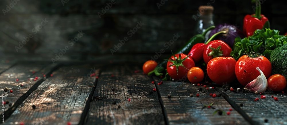 Aufkleber vegetables fresh for cooking displayed on a rustic wooden table in a copy space image