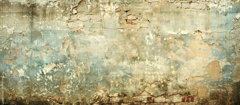 Poster Vintage textured wall with an artistic grunge look offering a wide rough backdrop ideal for text placement in a copy space image