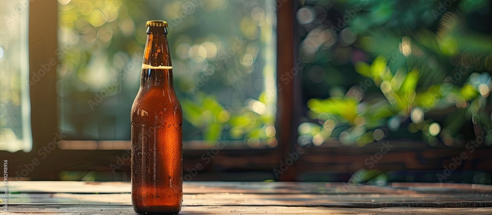Poster one single euro beer bottle displayed in a mockup with copy space image
