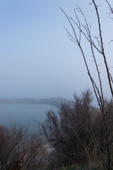 Foggy seascape, mystical look and atmosphere