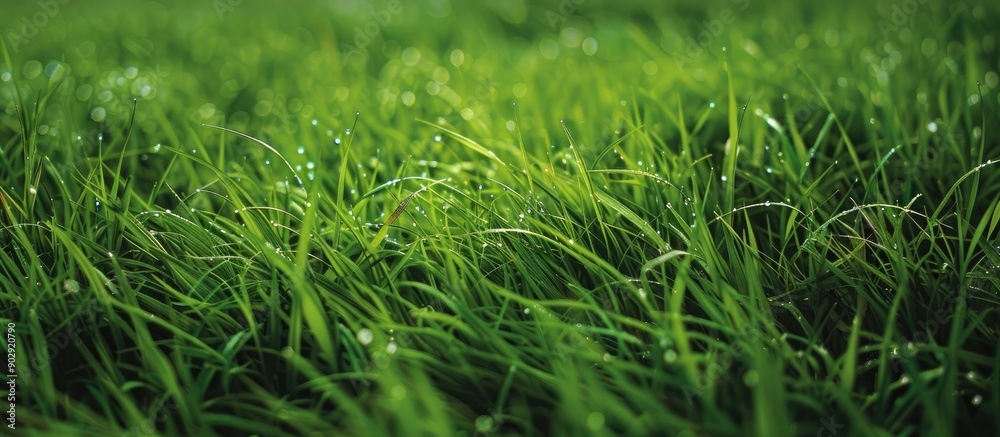 Poster Background featuring a textured pattern of lush green grass with a vacant area for adding text or other content in the image. Creative banner. Copyspace image