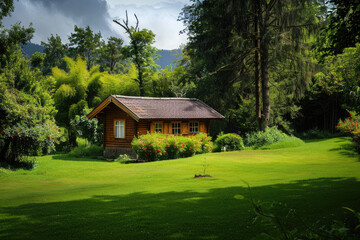Obraz premium A peaceful cabin in lush countryside perfect for relaxation coaching sessions