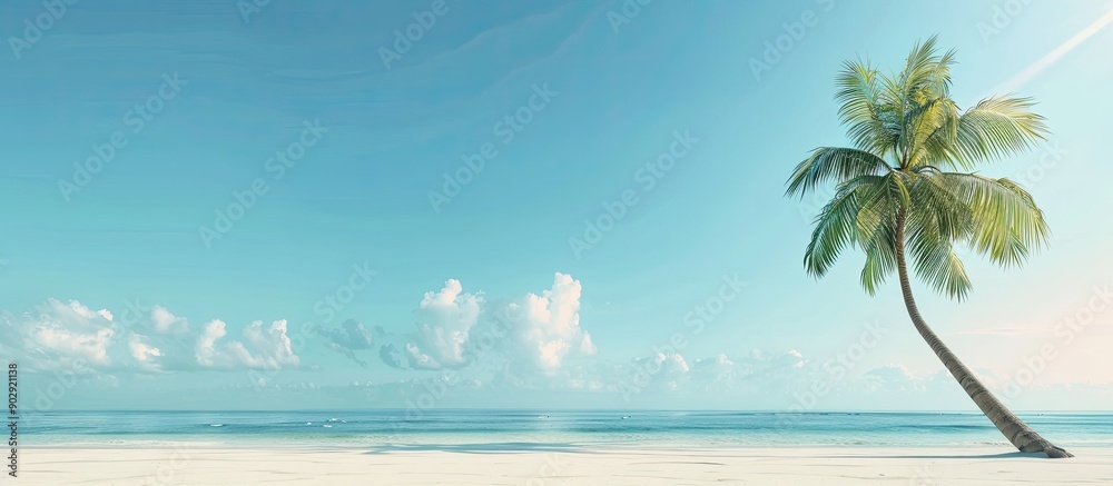 Aufkleber tropical beach setting with a coconut tree and a spacious copy space image evoking ideas of vacation