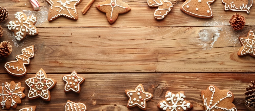 Aufkleber rustic wooden backdrop for a holiday cookie with copy space image