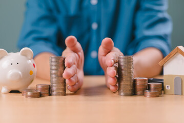 Divorce law and heritage separation concept. Hand separate saving money, financial, home loan, debt...