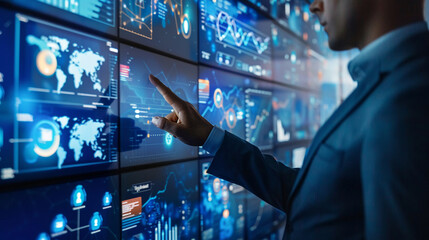 Business executive working with digital information