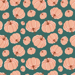 autumn pink flat pumpkin seamless pattern, cute cozy background, autumn season