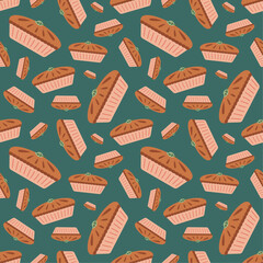 autumn flat pie seamless pattern, cute cozy background, autumn season