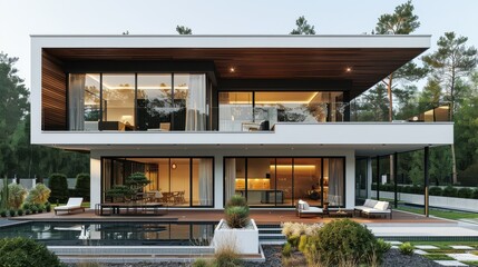 Modern Architectural Residence Surrounded by Lush Landscaping in Afternoon Sunlight