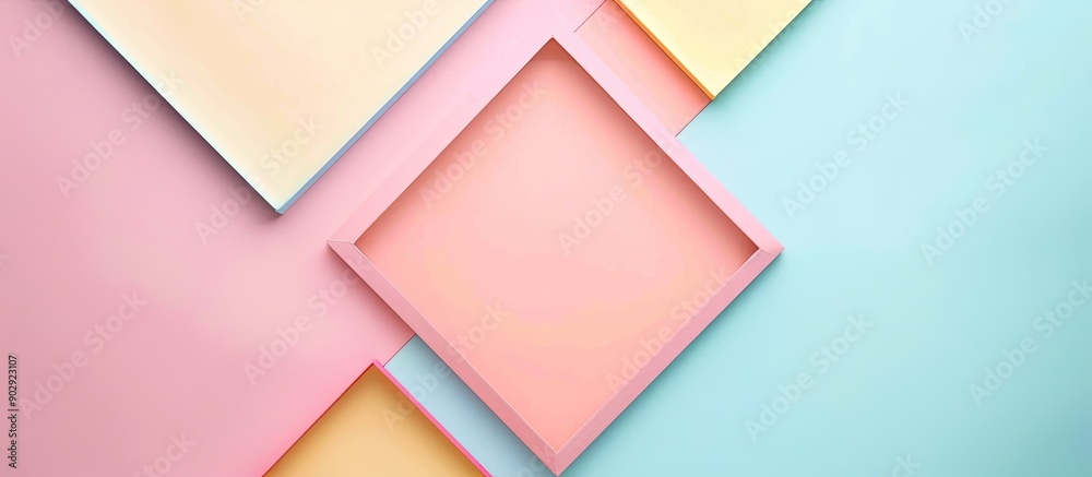 Leinwandbilder pastel paper background in pink blue peach and yellow shades with an empty square for text or other 