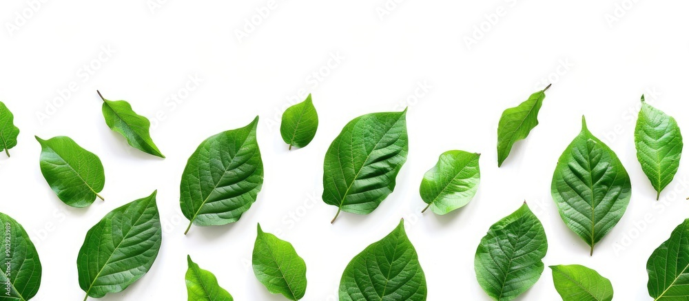 Poster green leaves creatively arranged on a white background with clipping paths perfect for a nature them