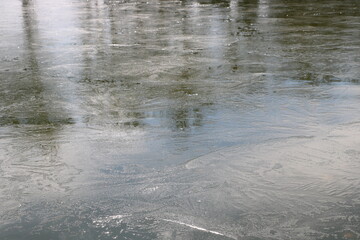 A high angle shot of a frozen lake at daylight