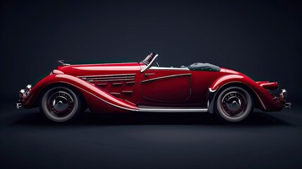 Obraz premium Stylish retro vintage red car model on a gradient black background, symbolizing luxurious transportation and chic style.