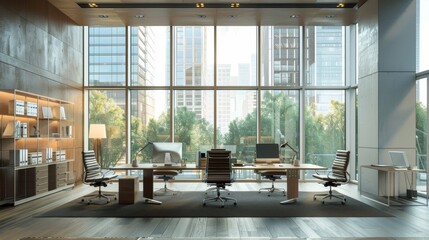 Modern Office Interior with City View.