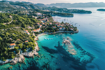 Obraz premium Aerial view of Croatian coastline with foamy patches